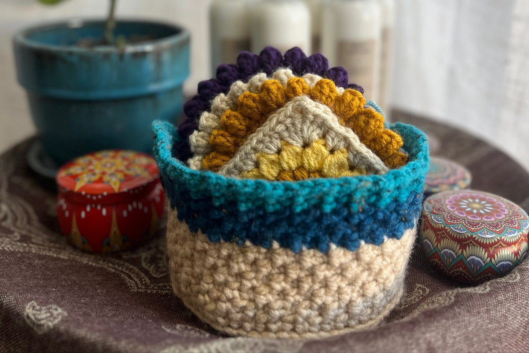 Blue and Tan Basket with Handles